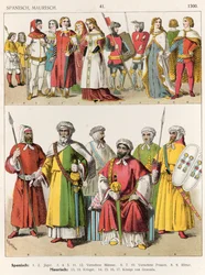 Costumes espagnols et maures, vers 1300, tirés de « Trachten der Völker », 1864